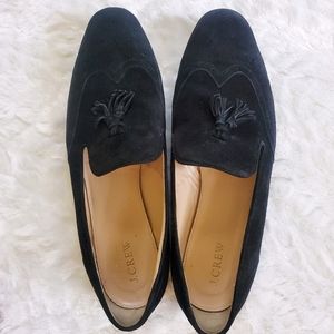 J CREW Black Suede Smoking Slippers with Tassels
